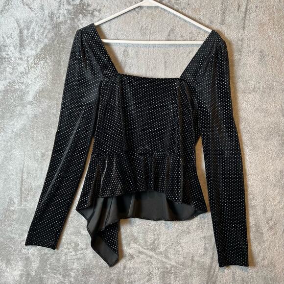 Saylor size Medium Black Velvet Elsa Peplum Top - Picture 5 of 6